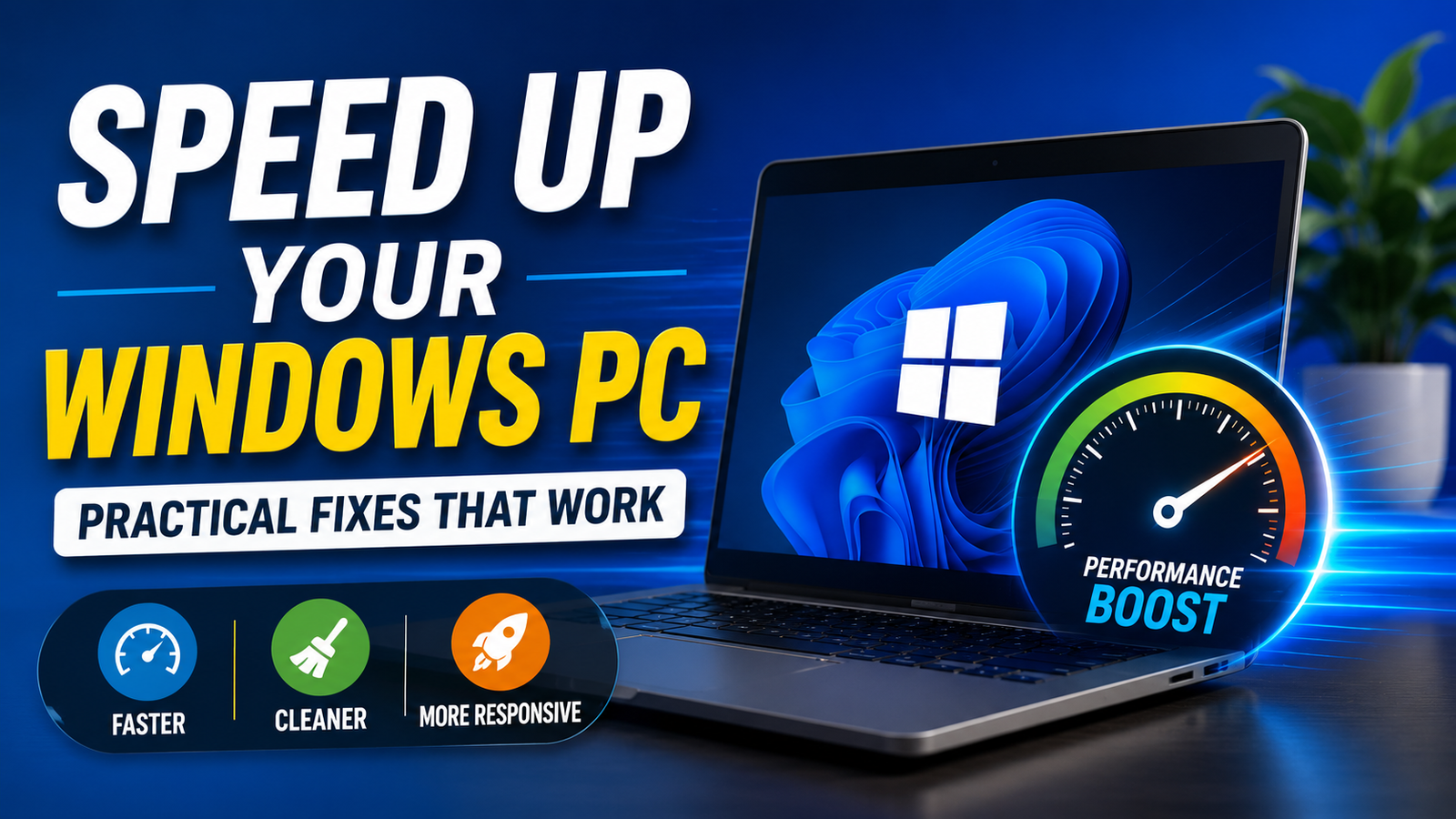 How to speed up a slow Windows PC by checking resource usage, disabling unnecessary startup programs, freeing disk space, updating Windows, and optimizing system performance.